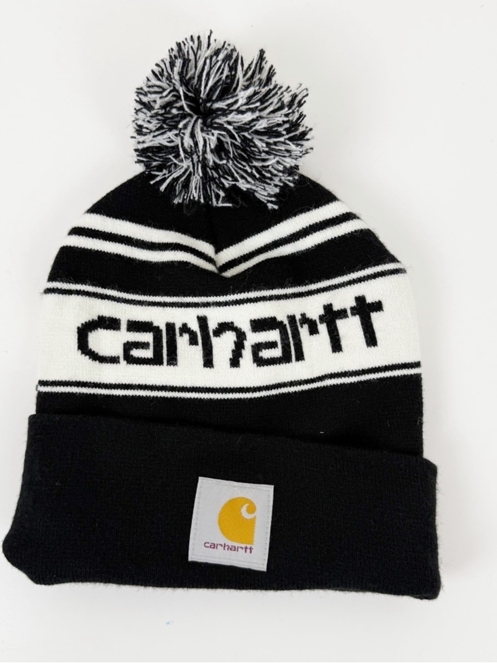 carhartt black white knit Pom Pom beanie